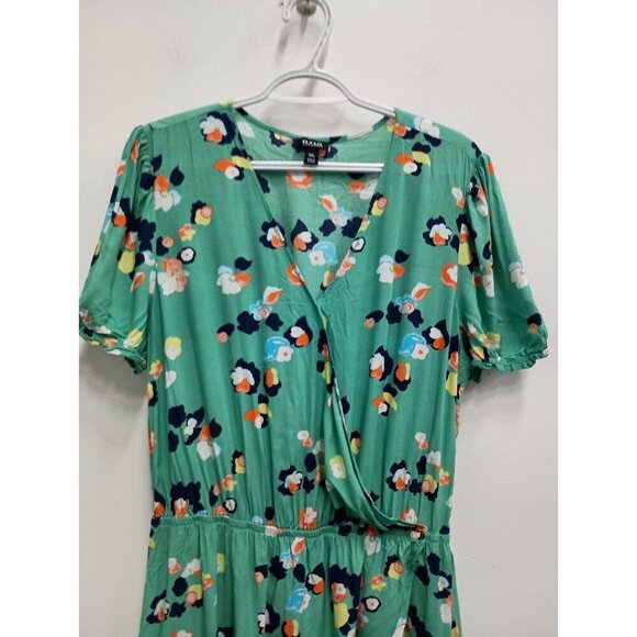 A.N.A A New Approach Womens Faux Wrap BOHO Dress Size XXL Green Floral Midi - Picture 2 of 9